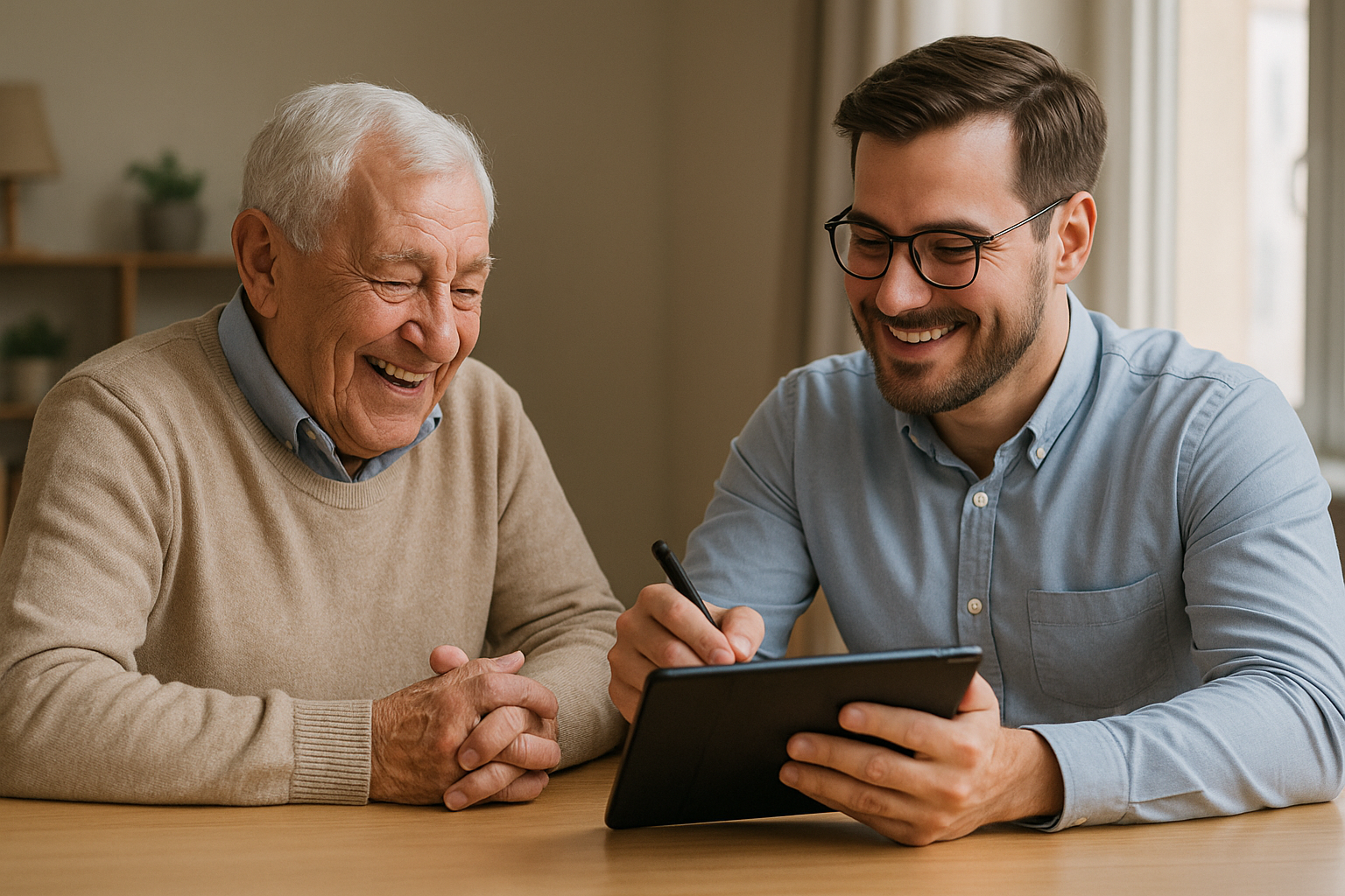 Beratungssituation mit älterem Mann und Berater